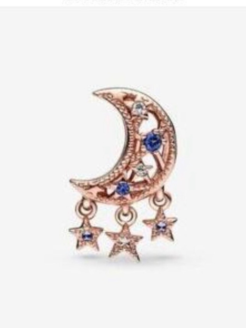 Pandora Rose Gold Moon and Star Bracelet Charm with Blue and Clear Stones